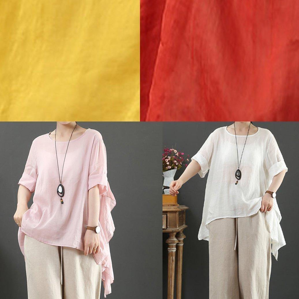 Art O Neck Half Sleeve Linen Blouses for White Shirts