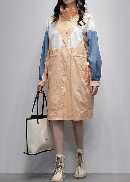 Art Orange Coats Blouses Fabrics Hooded Zippered Patchwork Outwears