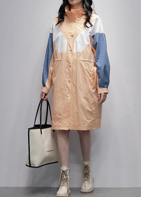Art Orange Coats Blouses Fabrics Hooded Zippered Patchwork Outwears