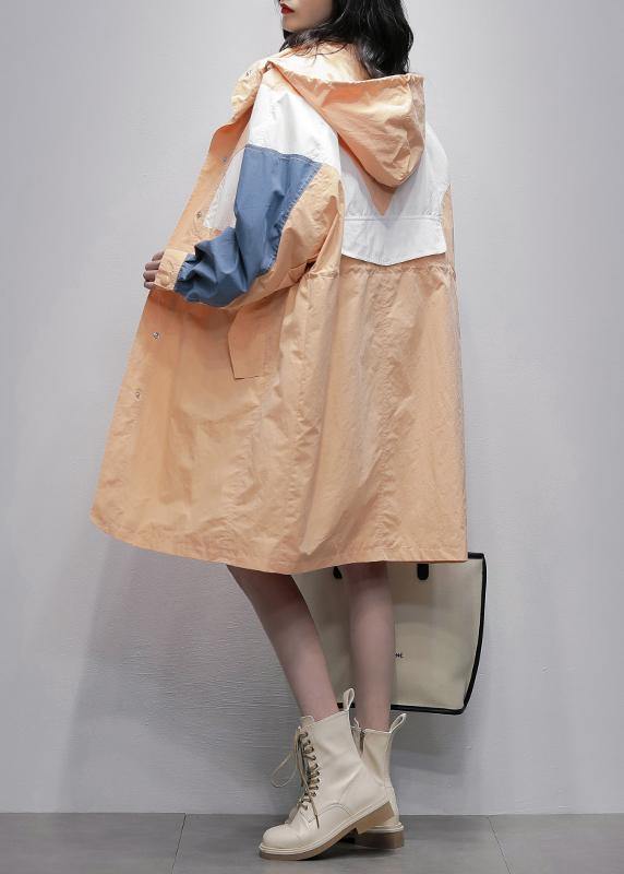 Art Orange Coats Blouses Fabrics Hooded Zippered Patchwork Outwears