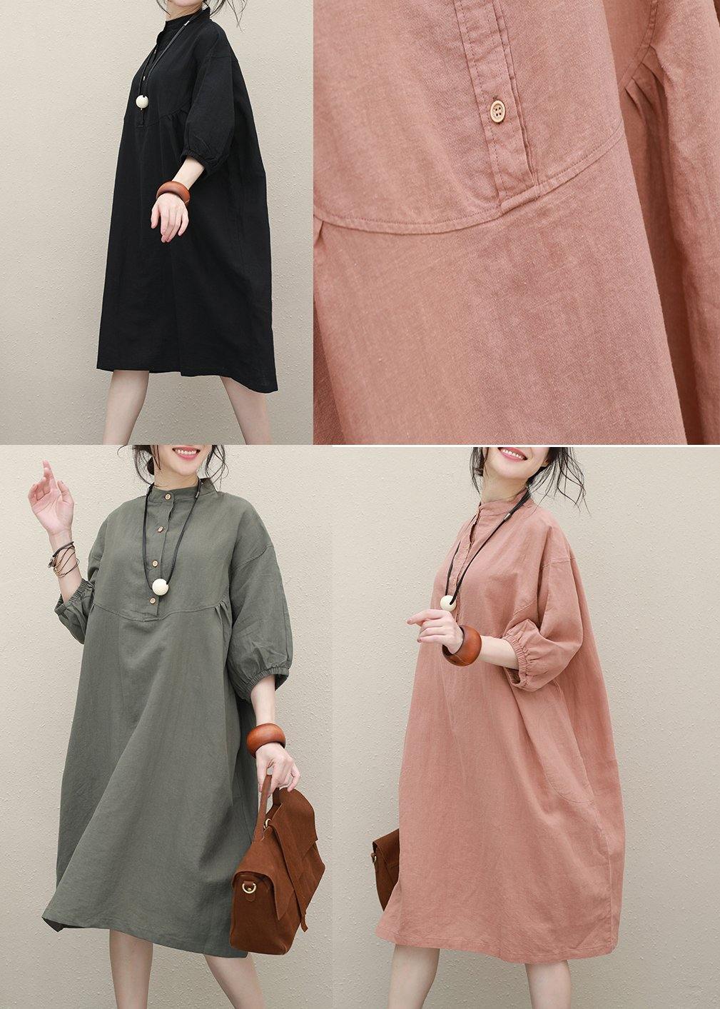 Art Stand Collar Batwing Sleeve Linen Summer Outfit Photography Black Dress