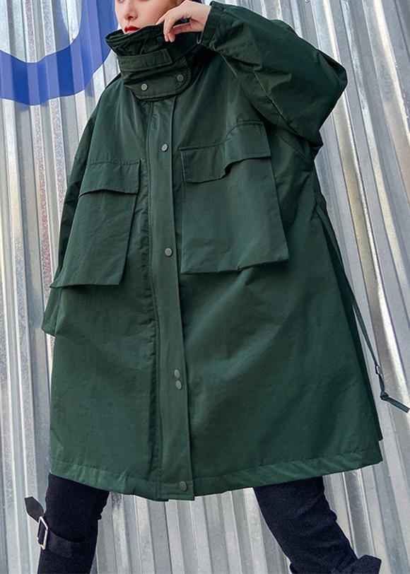 Art Stand Collar Pockets Fine Clothes for Army Green Knee Jackets