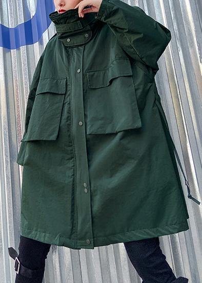 Art Stand Collar Pockets Fine Clothes for Army Green Knee Jackets