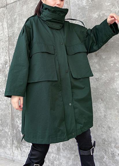 Art Stand Collar Pockets Fine Clothes for Army Green Knee Jackets