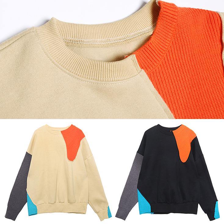 Art Thick Cotton Patchwork Color Clothes Sewing Black Tops