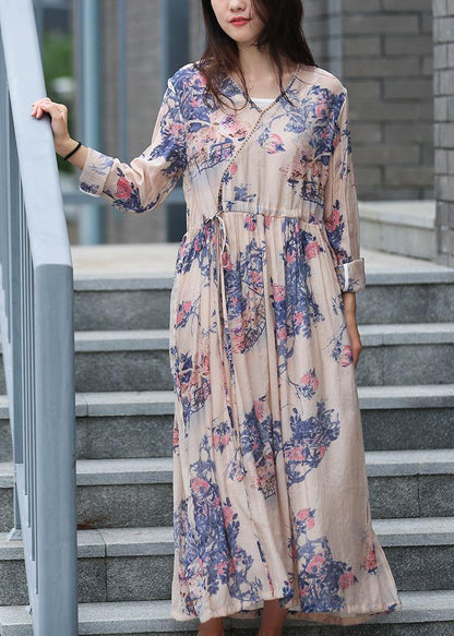 Art V Neck Drawstring Fall Tunic Blue Print Shirt