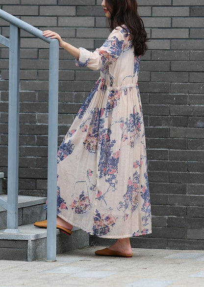 Art V Neck Drawstring Fall Tunic Blue Print Shirt