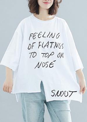 Art White Letter Cotton Box Top O Neck Half Sleeve Cotton Top