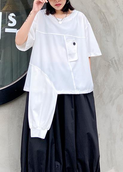 Art White Tunic O Neck Asymmetric Oversized Summer Top