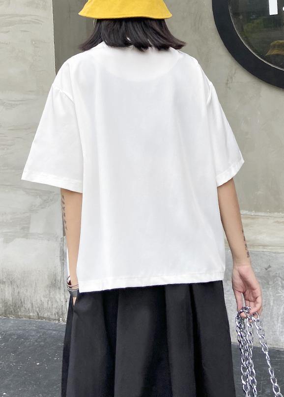 Art White Tunic O Neck Asymmetric Oversized Summer Top