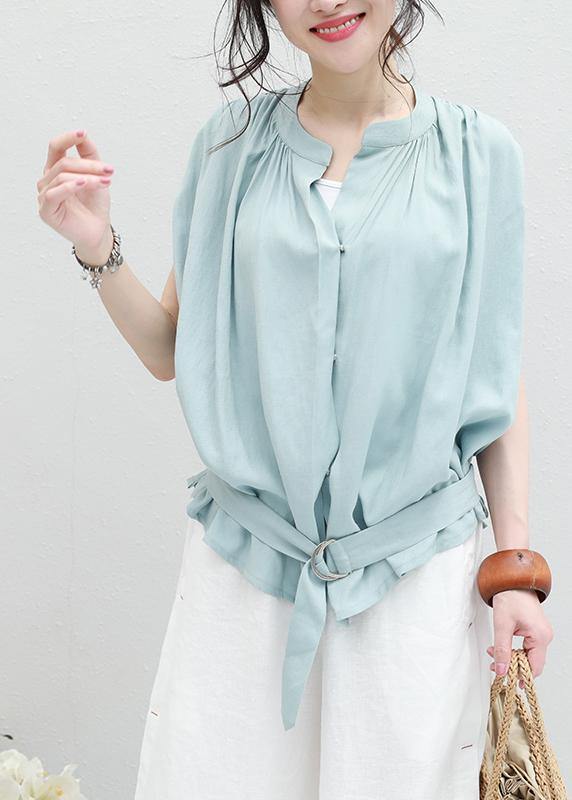 Art White Cotton Shirts Stand Collar Sleeveless Dresses Summer Shirts