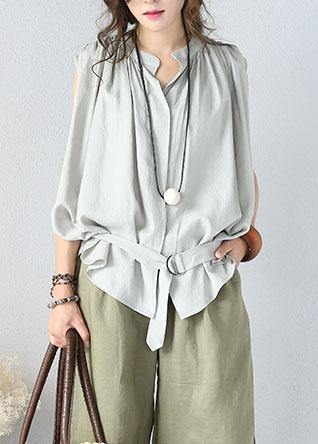 Art White Cotton Shirts Stand Collar Sleeveless Dresses Summer Shirts