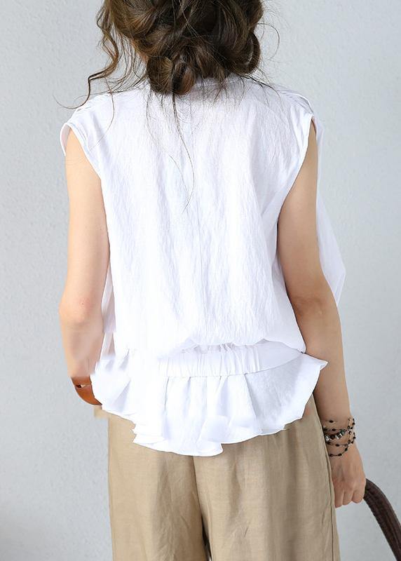 Art White Cotton Shirts Stand Collar Sleeveless Dresses Summer Shirts