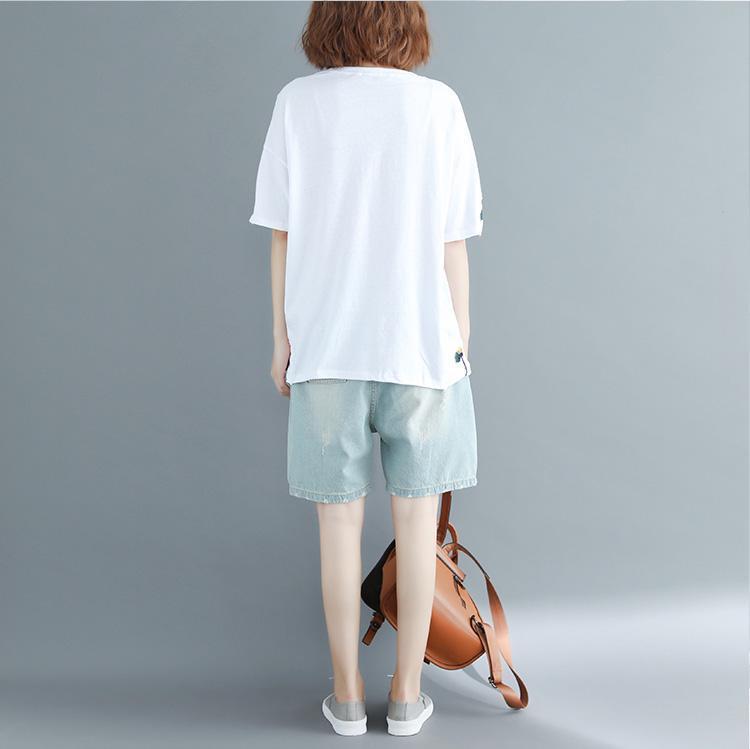 Art White Cotton Clothes Sleeve O Neck Embroidery Daily Blouses