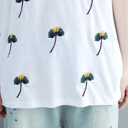 Art White Cotton Clothes Sleeve O Neck Embroidery Daily Blouses
