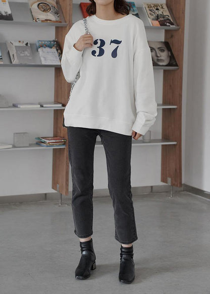 Art white cotton shirts alphabet prints Plus Size Clothing fall shirt