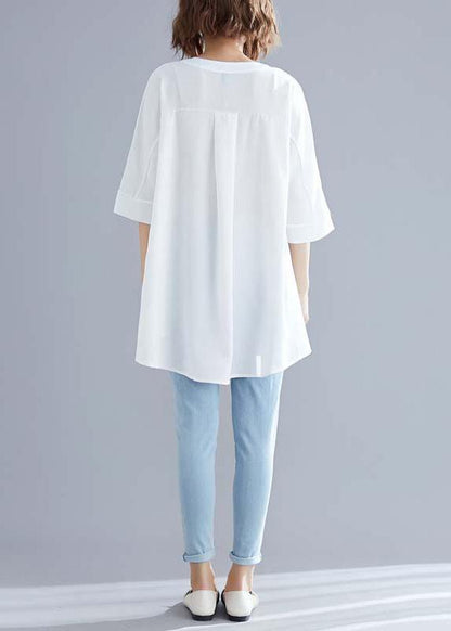 Art White Cotton Top Silhouette Low High Design Midi Summer Half Sleeve Shirt