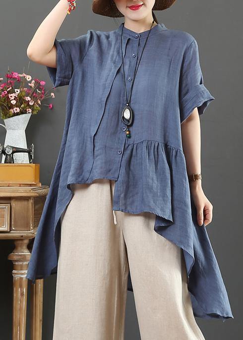 Art White Linen Clothes Pattern Stand Collar Low High Design Top