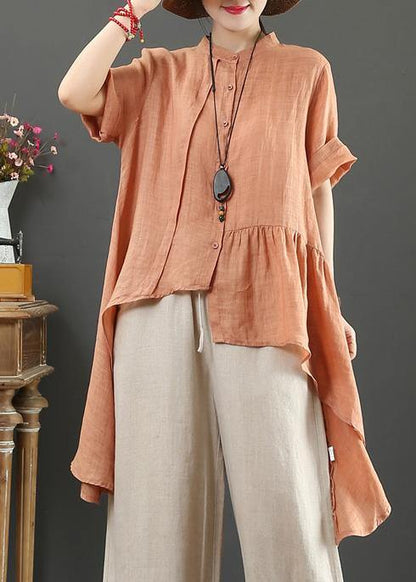 Art White Linen Clothes Pattern Stand Collar Low High Design Top