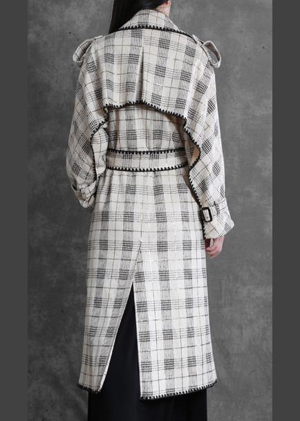Art White Plaid Fine Trench Coat Gifts Notched Back Side Open Outwears