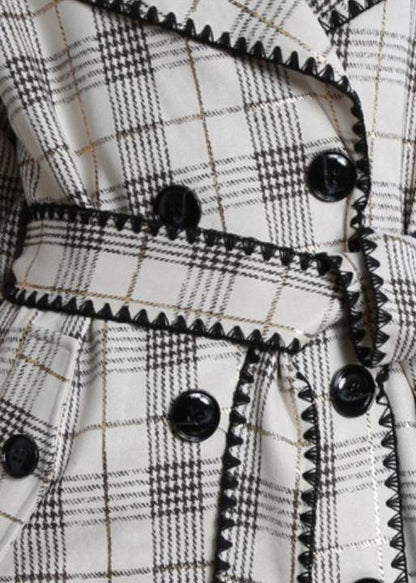 Art White Plaid Fine Trench Coat Gifts Notched Back Side Open Outwears