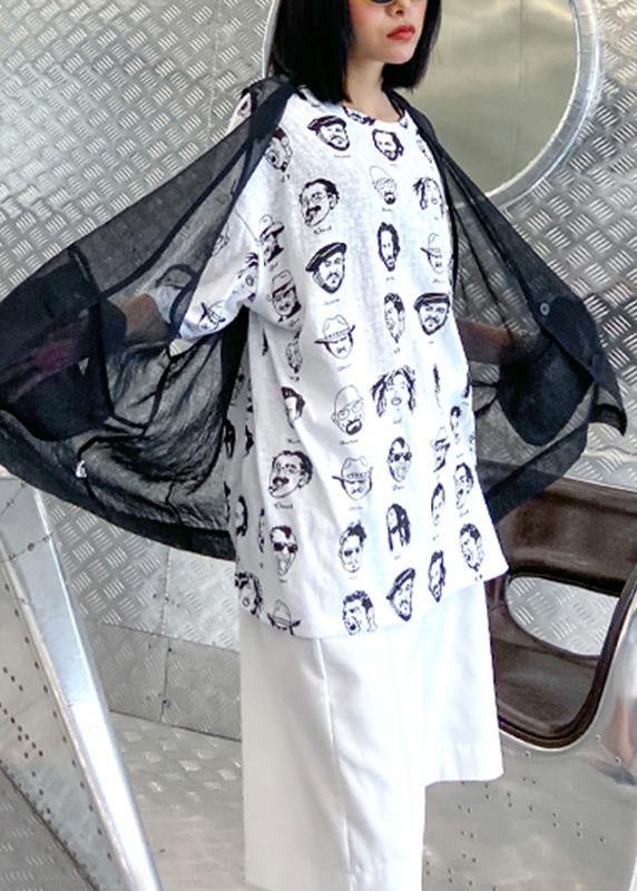 Art White Prints Cotton Clothes Short Sleeve Wild Oversized Summer Tops