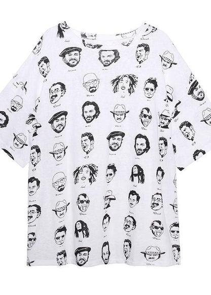 Art White Prints Cotton Clothes Short Sleeve Wild Oversized Summer Tops
