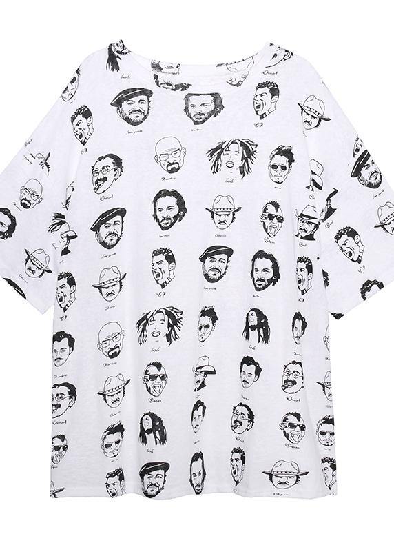Art White Prints Cotton Clothes Short Sleeve Wild Oversized Summer Tops