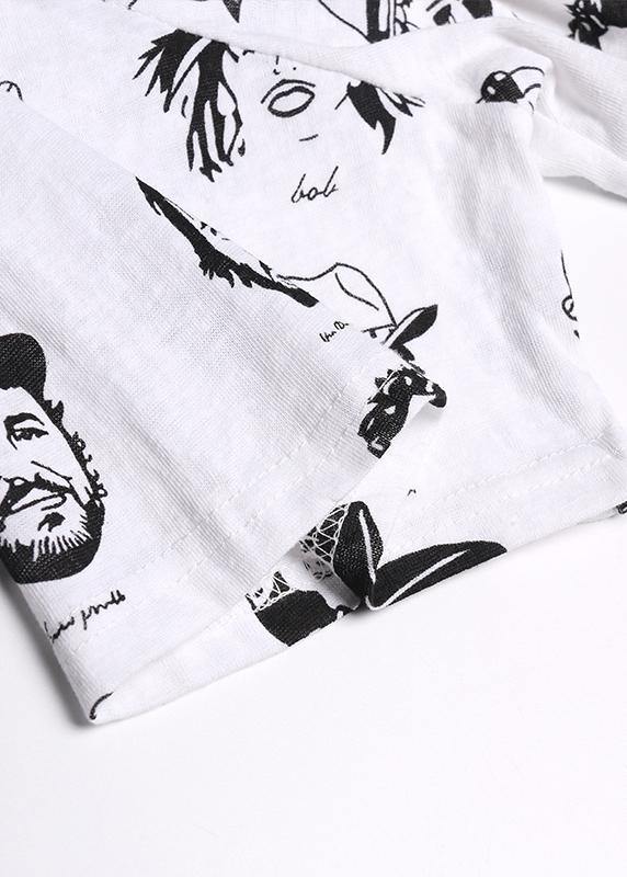 Art White Prints Cotton Clothes Short Sleeve Wild Oversized Summer Tops