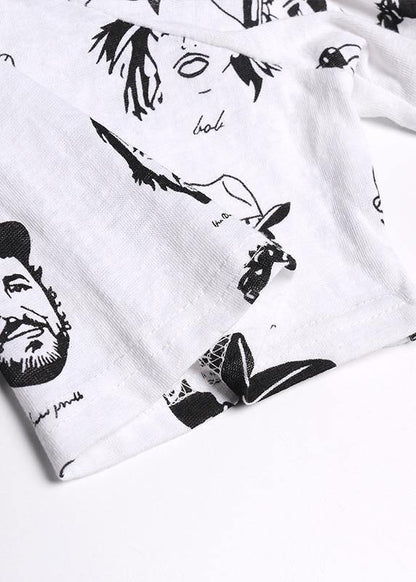 Art White Prints Cotton Clothes Short Sleeve Wild Oversized Summer Tops