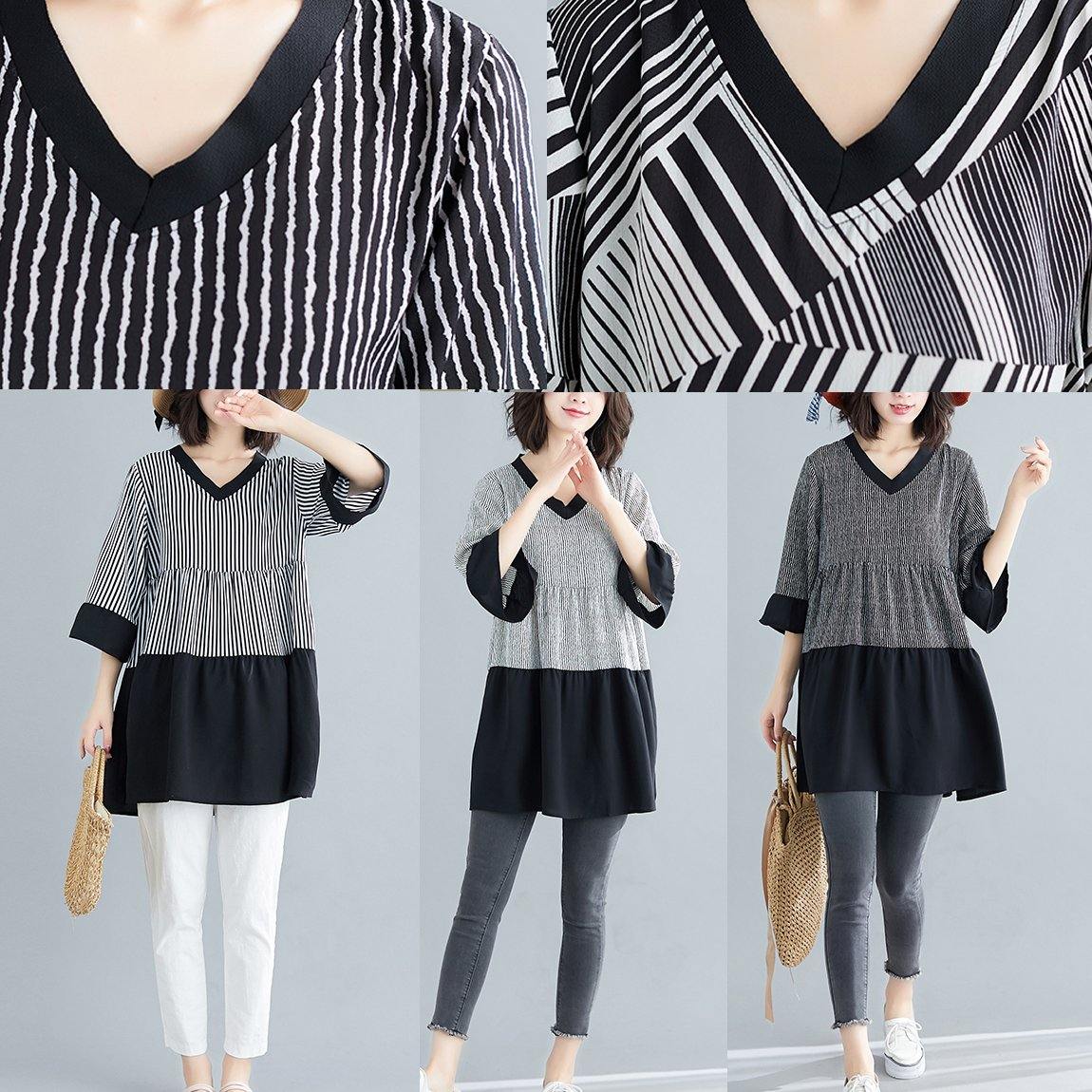 Art white striped chiffon dresses boutique Life patchwork flare sleeve Art Summer Dresses