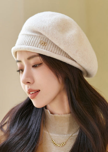 Autumn and Winter Beige Warm Versatile Woolen Beret Hat