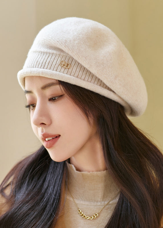 Autumn and Winter Beige Warm Versatile Woolen Beret Hat