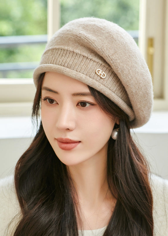 Autumn and Winter Beige Warm Versatile Woolen Beret Hat