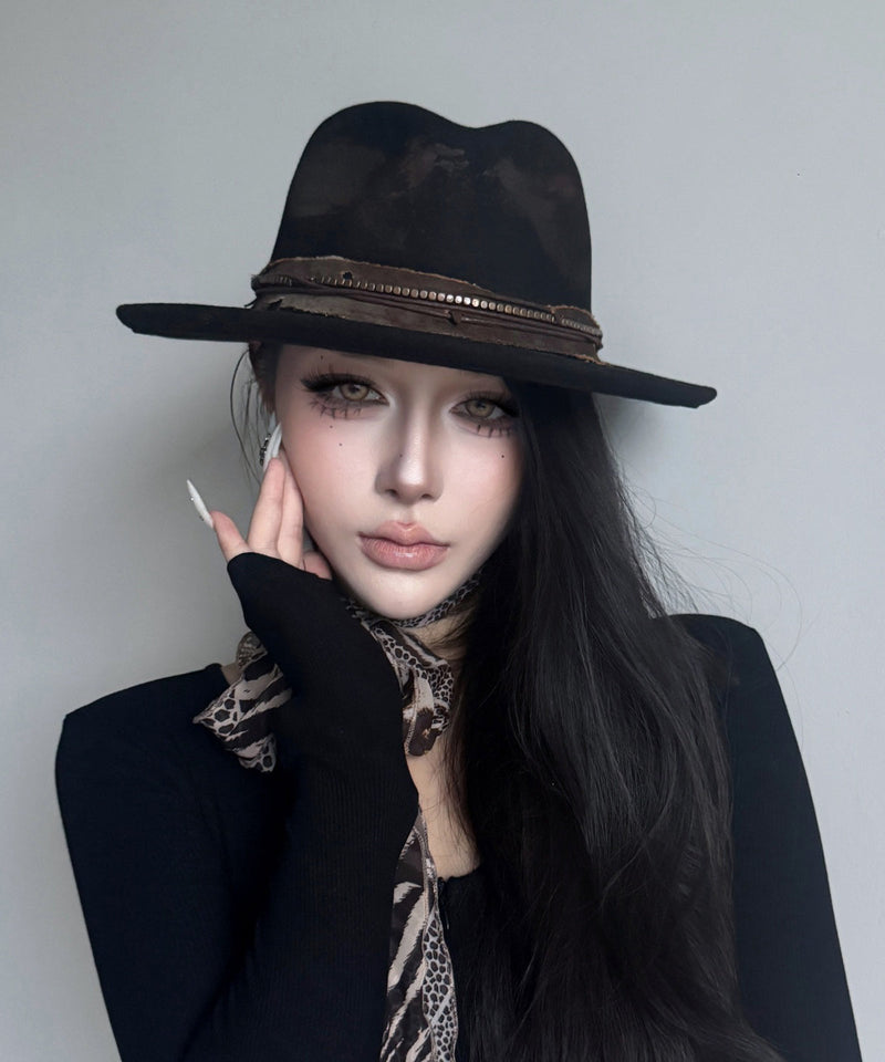 Autumn and Winter Black Feather Woolen Cowboy Hat