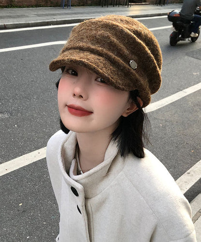 Autumn and Winter Coffee Warm Woolen Pleated Beret Hat