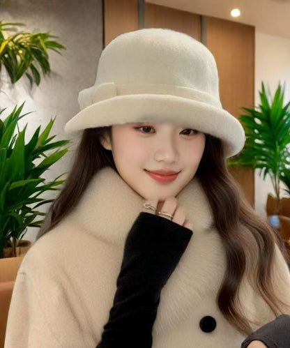 Autumn Winter Bow Thick Woolen Bucket Hat