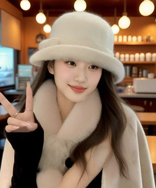 Autumn Winter Bow Thick Woolen Bucket Hat