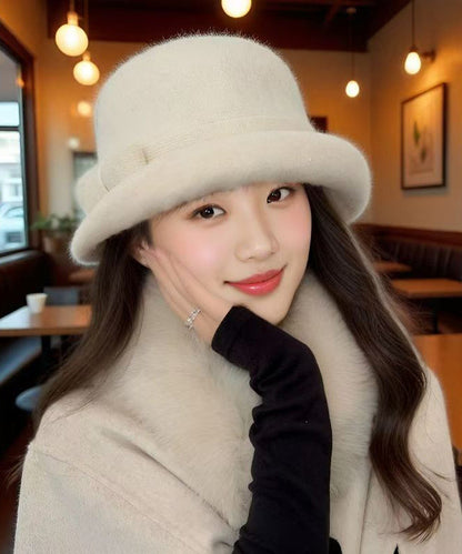Autumn Winter Bow Thick Woolen Bucket Hat