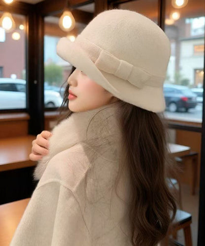 Autumn Winter Bow Thick Woolen Bucket Hat
