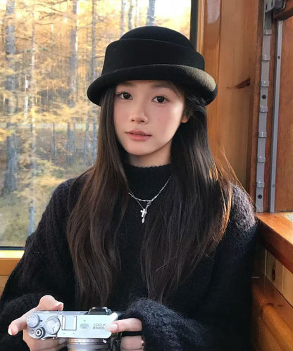 Autumn Winter New Black Simulated Wig Woolen Bucket Hat