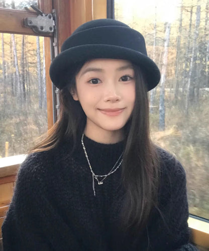 Autumn Winter New Black Simulated Wig Woolen Bucket Hat