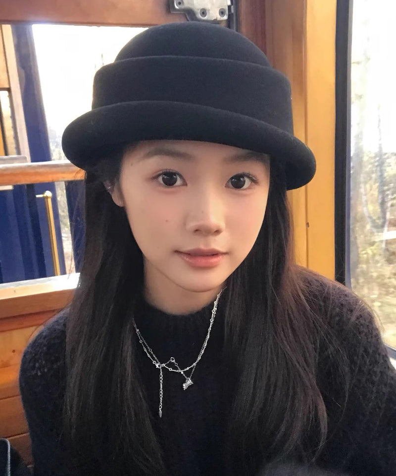 Autumn Winter New Black Simulated Wig Woolen Bucket Hat