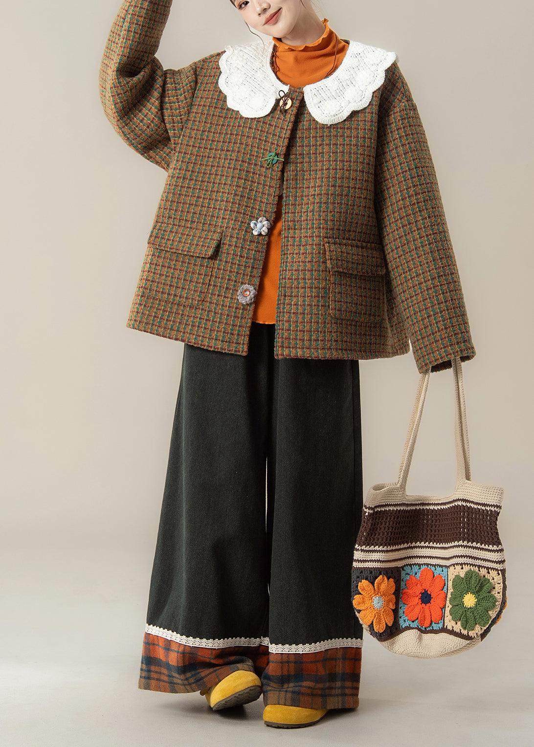 Autumn Winter New Sweet Woolen Coat T Shirt and Pants Set