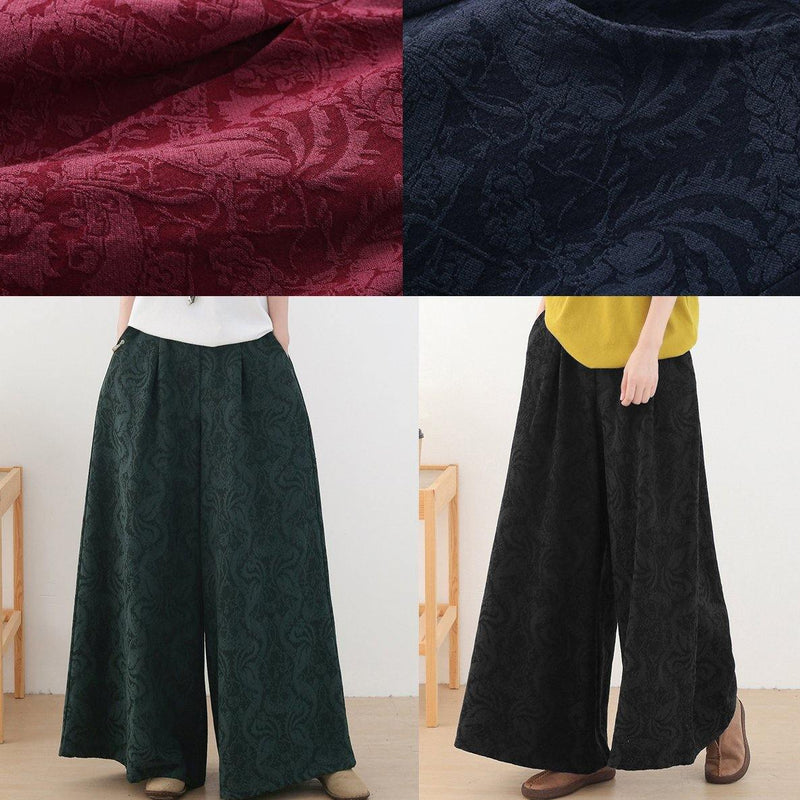 Autumn and Winter Retro Red Jacquard Thickened Wide Leg Pants