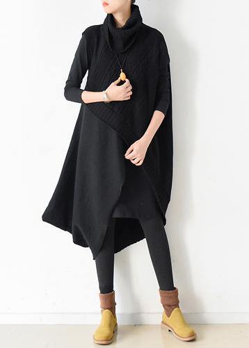 Fall and Winter New Loose Knitted Stitching Black Dress Two-piece Suit