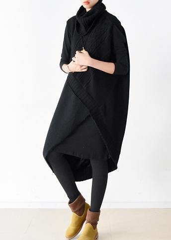 Fall and Winter New Loose Knitted Stitching Black Dress Two-piece Suit