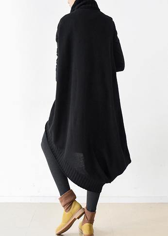 Fall and Winter New Loose Knitted Stitching Black Dress Two-piece Suit