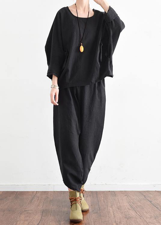 Fall New Black Two-piece Suit Loose Large Size Blouse Tooling Pants