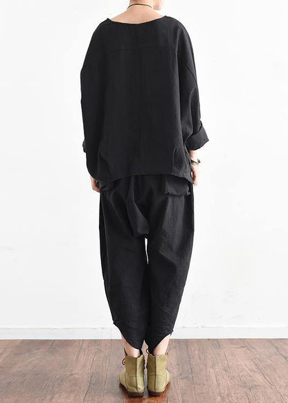Fall New Black Two-piece Suit Loose Large Size Blouse Tooling Pants